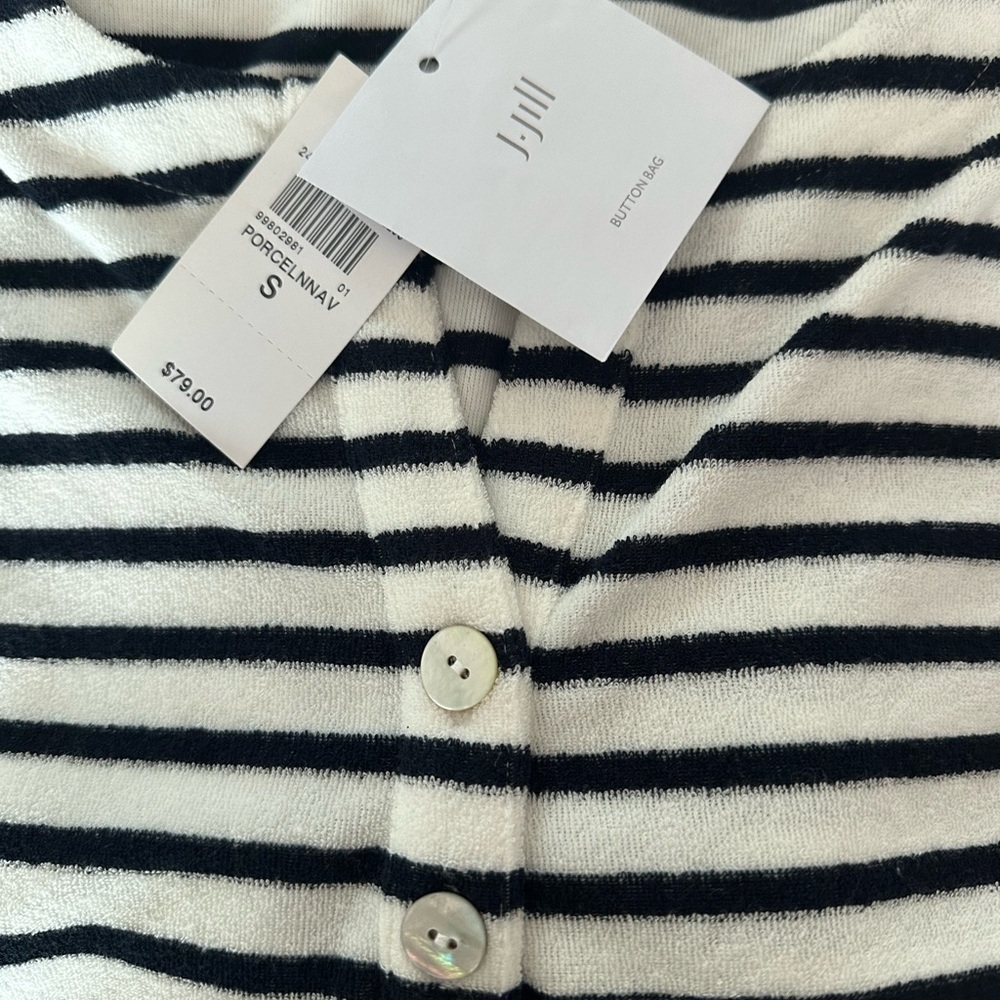 NWT J.Jill Navy/White Stripe Terry Pullover w Kangaroo Pocket SZ S - Super Cute! - Picture 4 of 9